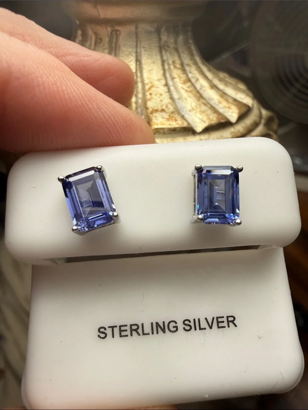 925 Sterling Silver Blue Rectangular Gemstone Stud Earrings NEW STUNNING